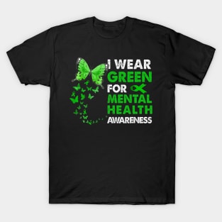 I Wear Green For Mental Health Awareness Costume Butterflies T-Shirt